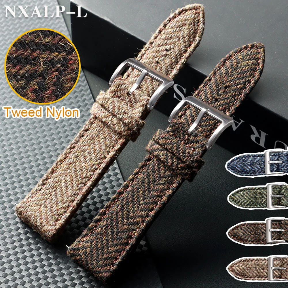 تويد النايلون نسج حزام جلد طبيعي حزام الساعات 18 مللي متر 20 مللي متر 22 مللي متر لأوميغا ل Seiko Smartwatch معصمه الإفراج السريع سوار