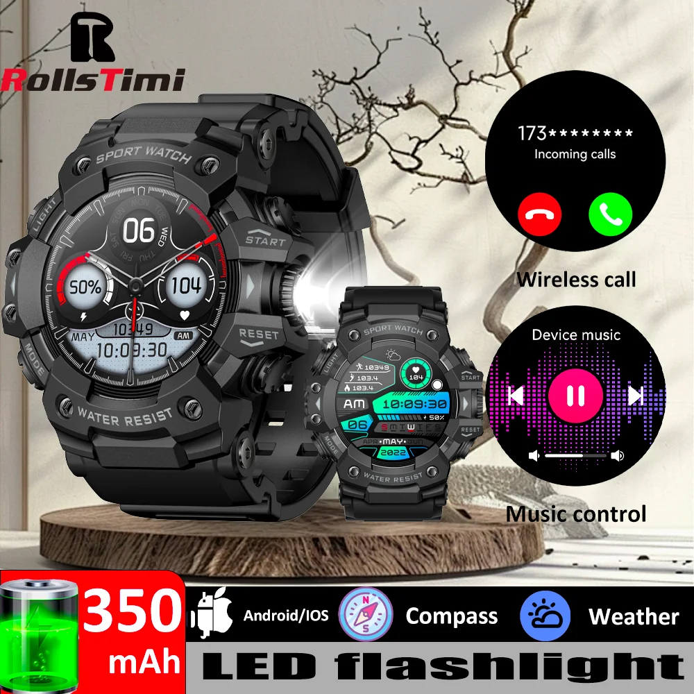 

Military-grade sports smartwatch for menoutdoor fitness guide; compass; heart rate; Bluetooth phone; IP68 waterproof smartwatch