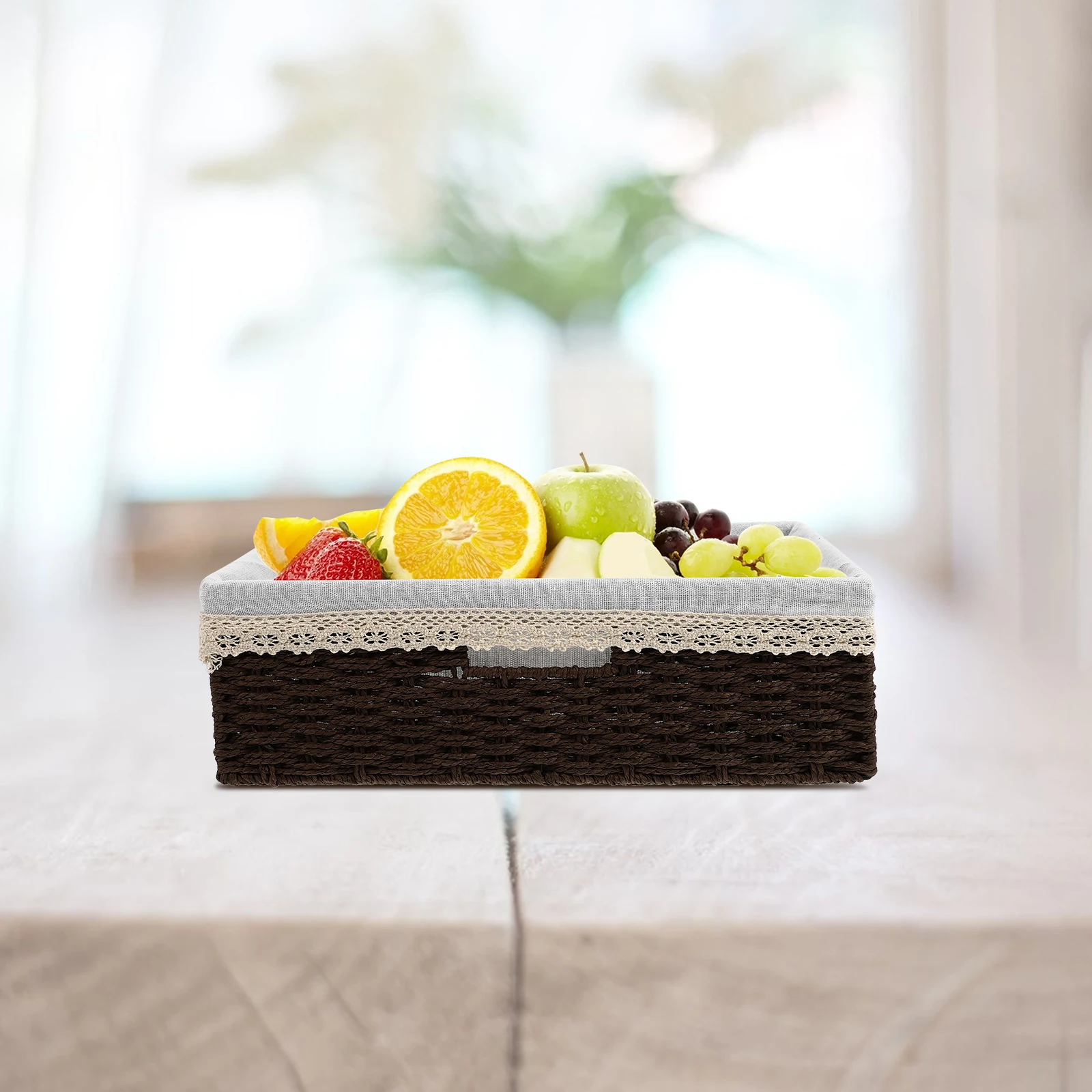 

Rectangle Woven Storage Basket Collapsible Laundry Baskets Fruit Tray Lid Sundries Basket Plant Fiber