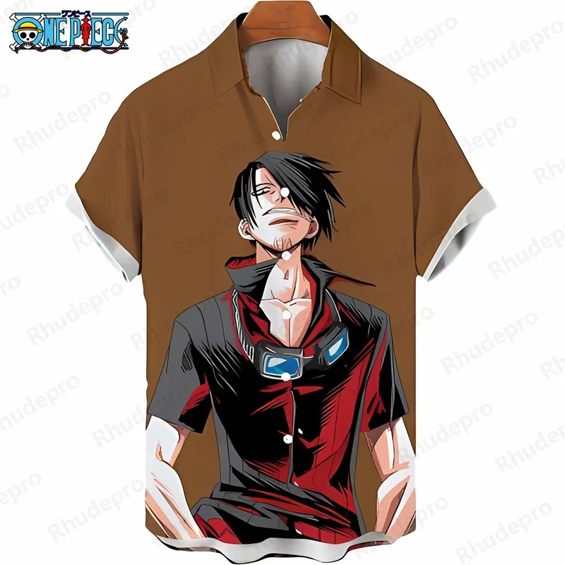 Men's Casual Anime Kids Clothes One Piece Hawaiian Shirt Summer Short Sleeve Loose Fit Tropical Beach Holiday Anime Shirt Tops