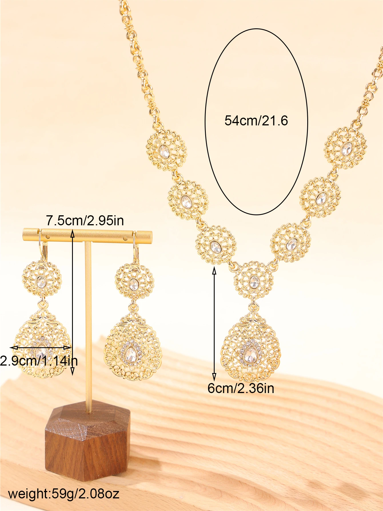 Morocco Popular Jewelry Set Rhinestone Necklace Earrings Two-piece Set French Retro Bride Drop Pendant Jewelry