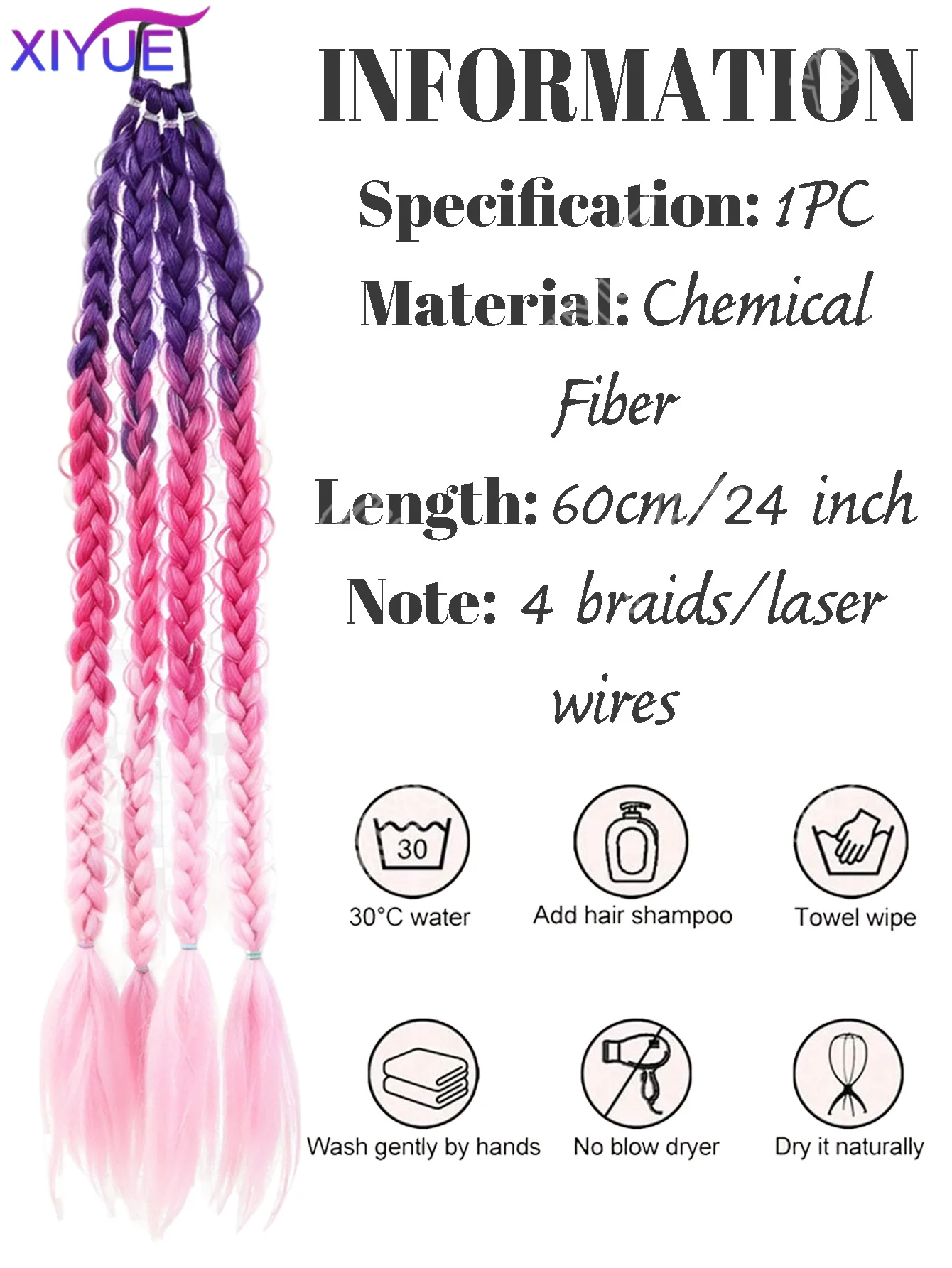 XIYUE Gradient Ombre Braided Ponytail Hair Extension Synthetic Colored Braids Hairpiece For Women Festival Party Hip Hop Hairst