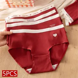 5Pcs Sexy Red Cotton Underwear Women's Panties Female Mid-Rise Briefs Breathable Lingerie Soft Underpants Plus Size Shorts M-XL