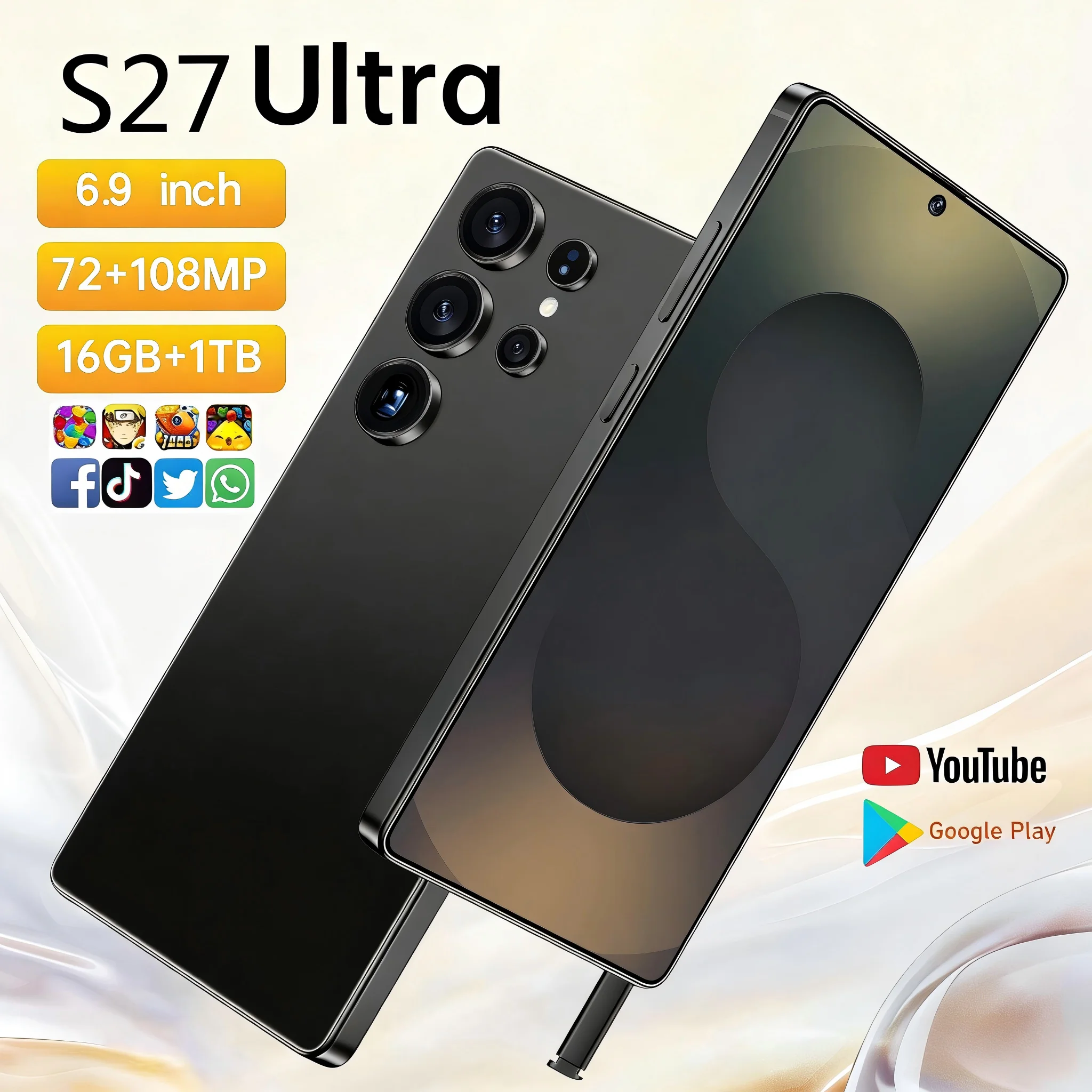 New arrival S27 ULTRA smartphone Android 15 system, dual SIM, WiFi, GPS, Google Tab pad