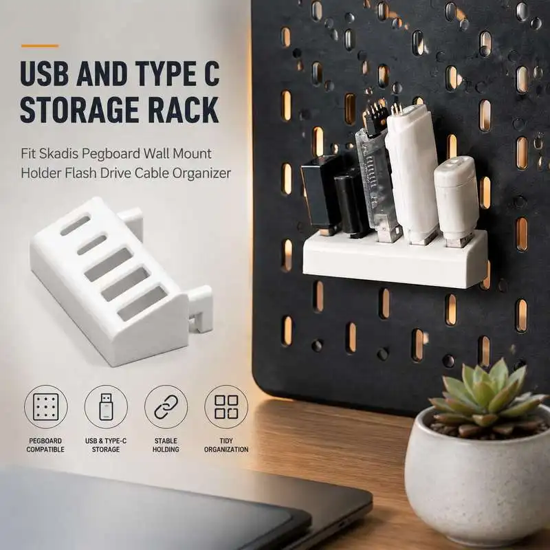 USB And Type C Storage Rack Fit Skadis Pegboard Wall Mount Holder Flash Drive Cable Organizer