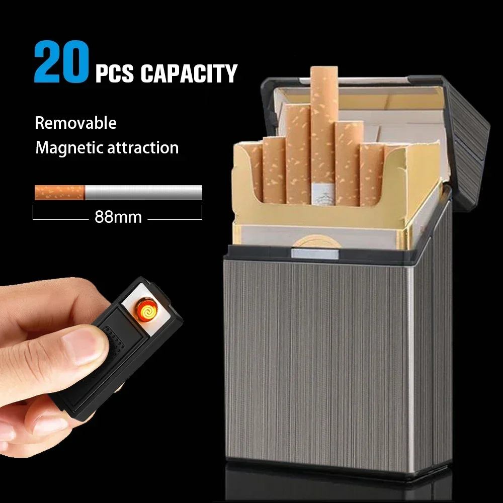 Portable Metal Cigarette Case Capacity 20 Sticks Ordinary Cigarette Boxes With USB Rechargeable Lighter Men Smoking Accessories