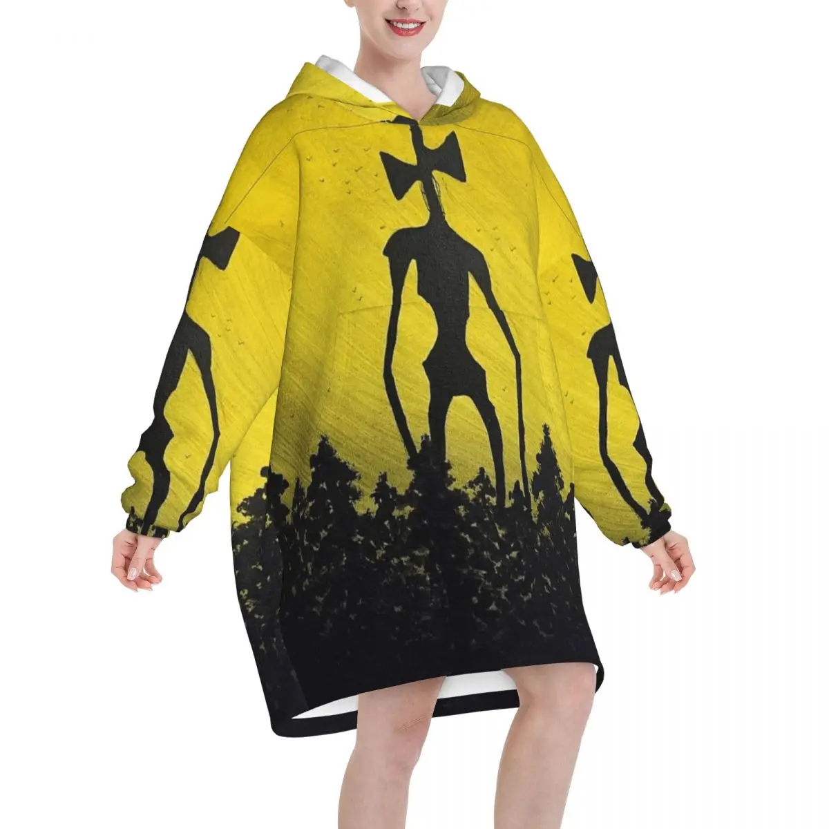 Siren Head In Dark Forest Blanket Hoodie Wearable Blanket Oversize with Pocket Warm Sleeping Bag Soft Cozy Onesie