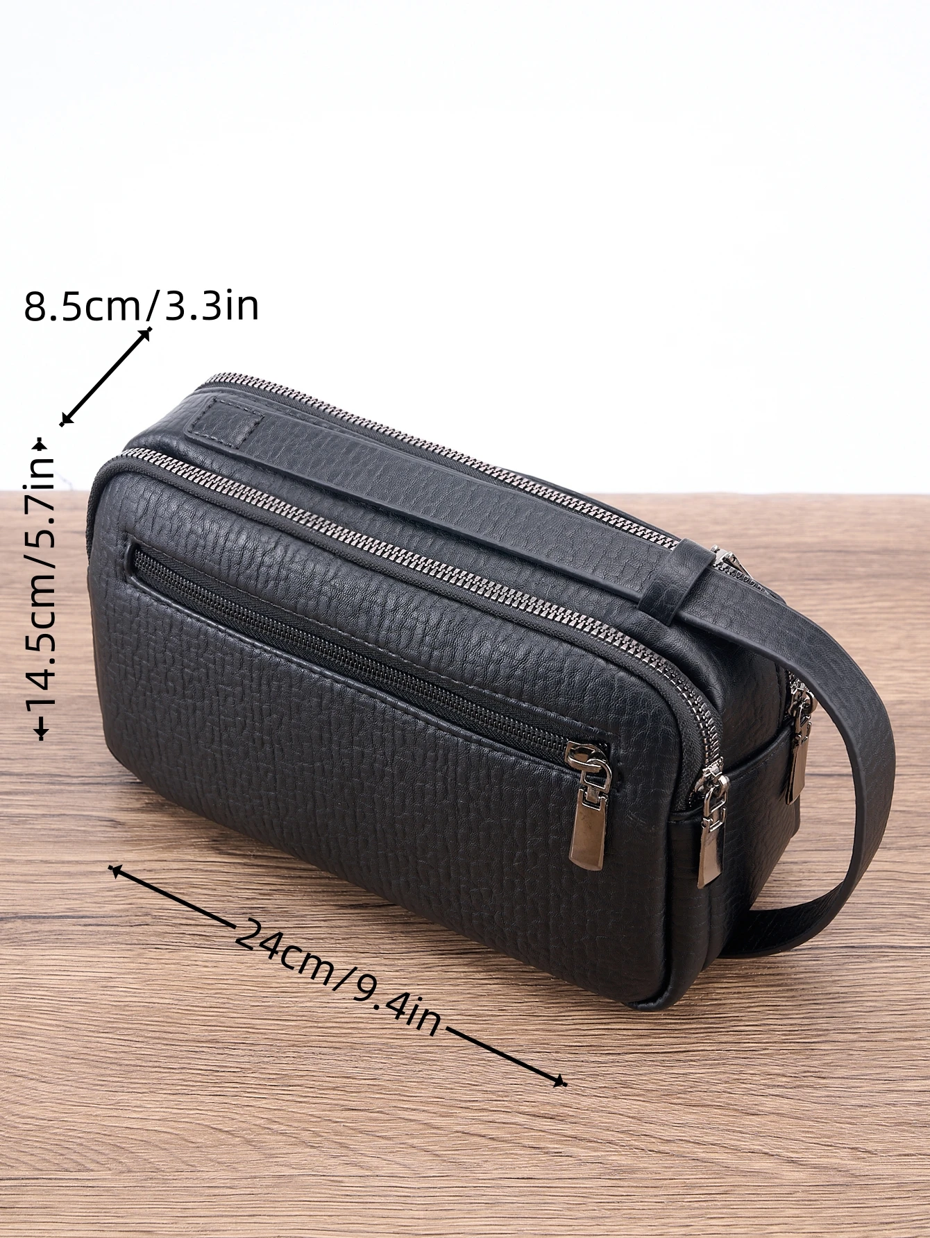 24cm Herren-Anti-Diebstahl-PU-Krokodil-Business-Handtasche - Wasserdichter Schlanker Organizer mit Handgelenkschlaufe, 3 Reißverschlusstaschen – Detail 9