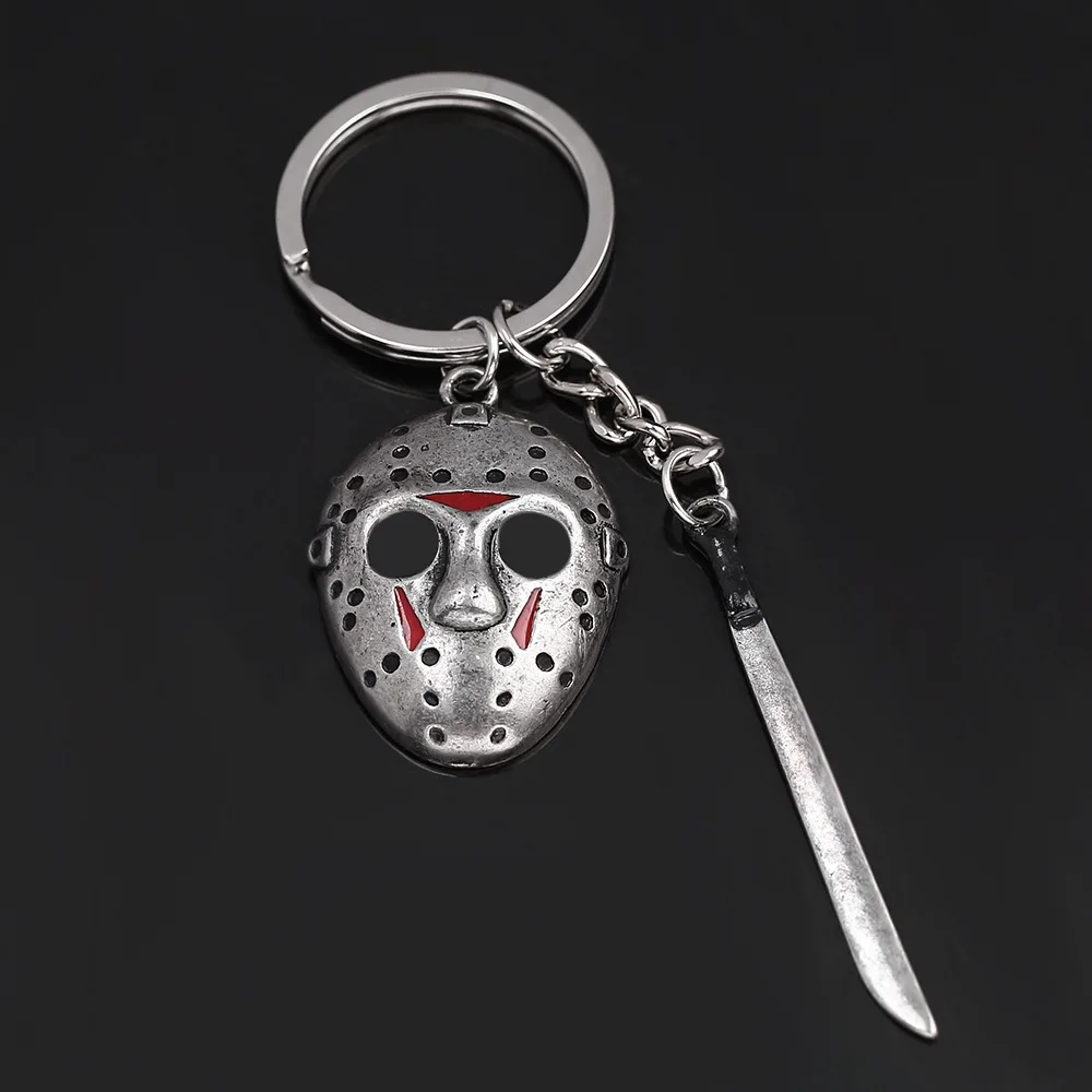 Jason mask metal keychain horror vintage sword decoration car keychain Scary Party Pendant For Men Women Fans Accessories