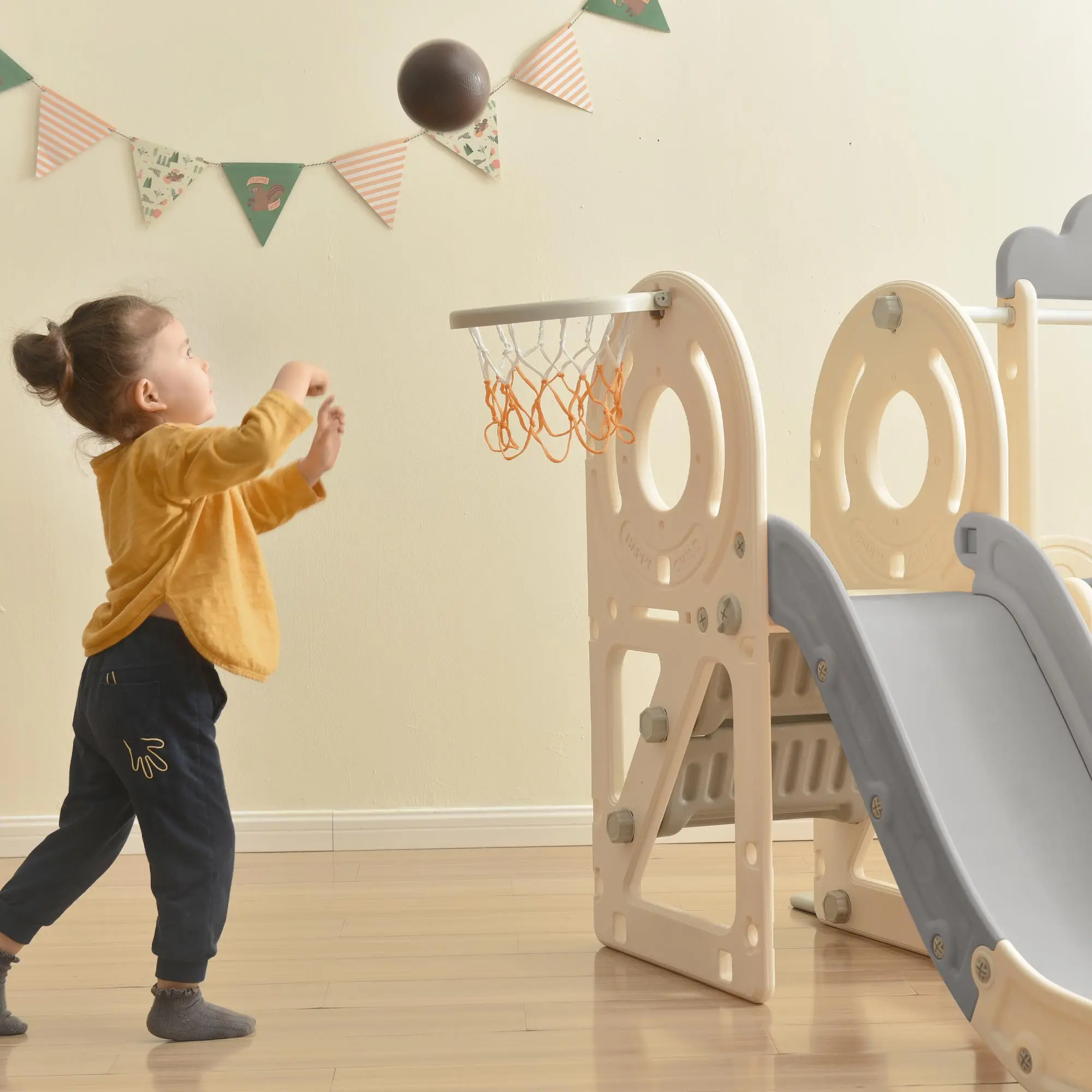 Kinderen Glijbaan Met Bus Speelstructuur, Vrijstaand Bus Speelgoed Met Glijbaan Voor Peuters, Bus Glijbaan Set Met Basketbal Hoepel