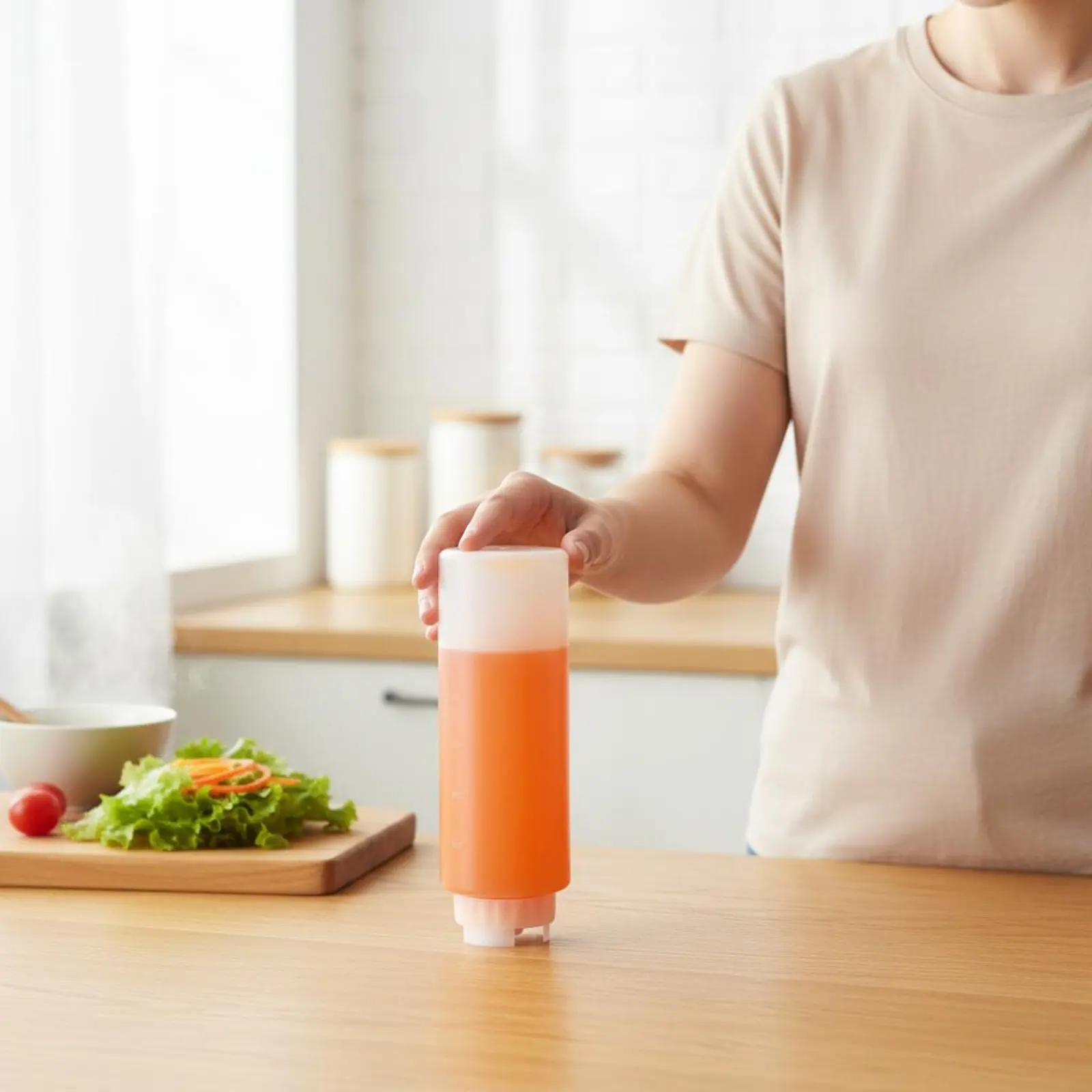 Leak-Resistant Condiment Bottle with Scale Leak-Resistant Automatic-Sealing Condiment Bottle Upside down Sauce Dispenser Easy To