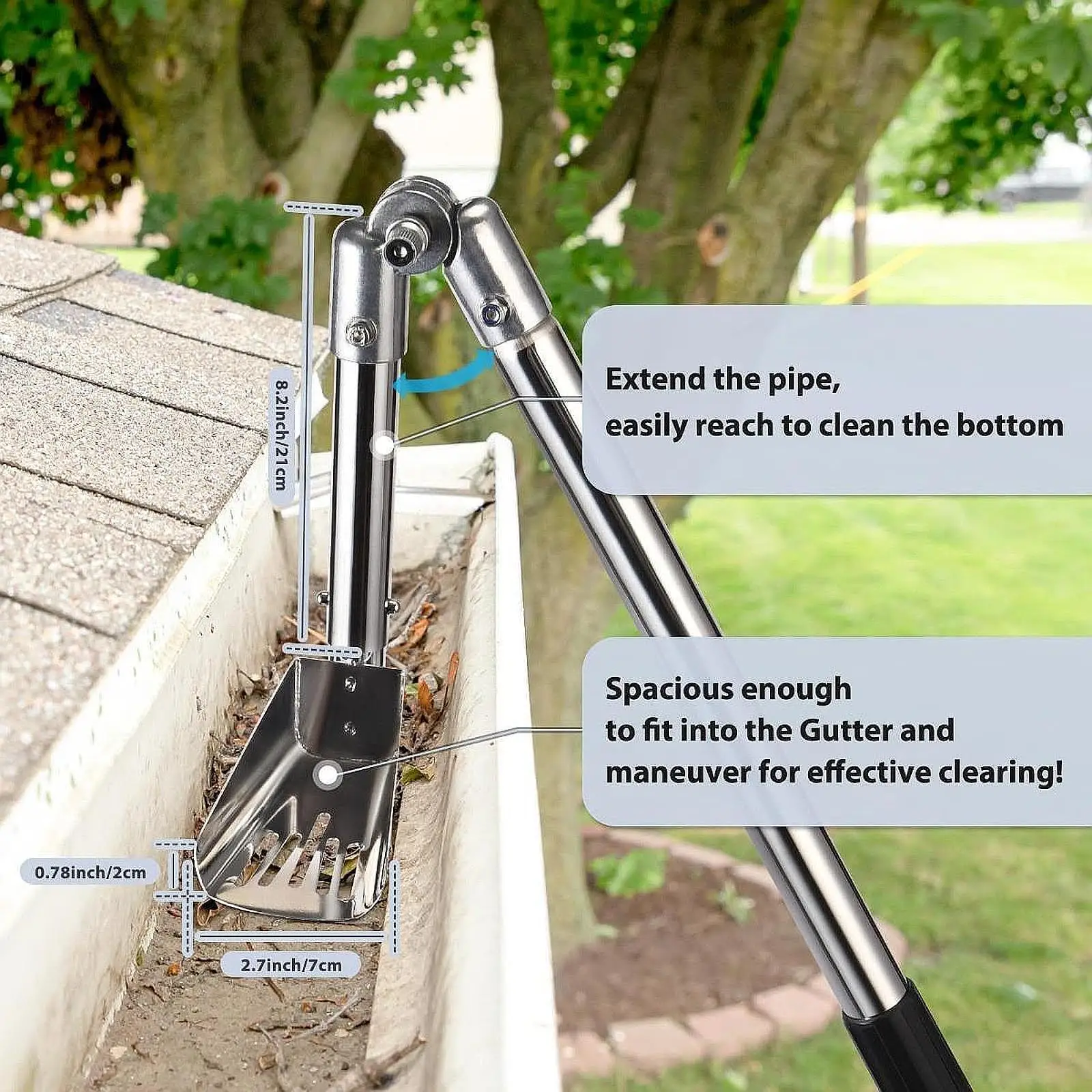 Gutter Cleaning Tools with Pole, Brush, Spoon Home Gutter Cleaner Adjustable Angle for Living Room Kitchen Bedroom Household