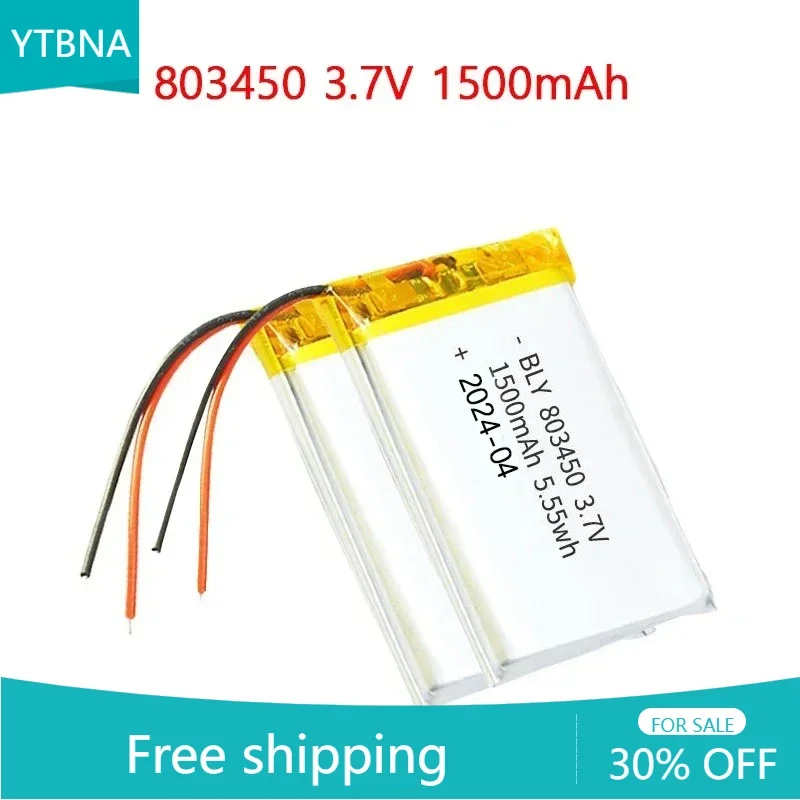 803450 3.7V 1500mAh New Date Large Capacity Polymer Lithium Rechargeable Battery for Camera GPS Navigator MP3 Bluetooth Earphone