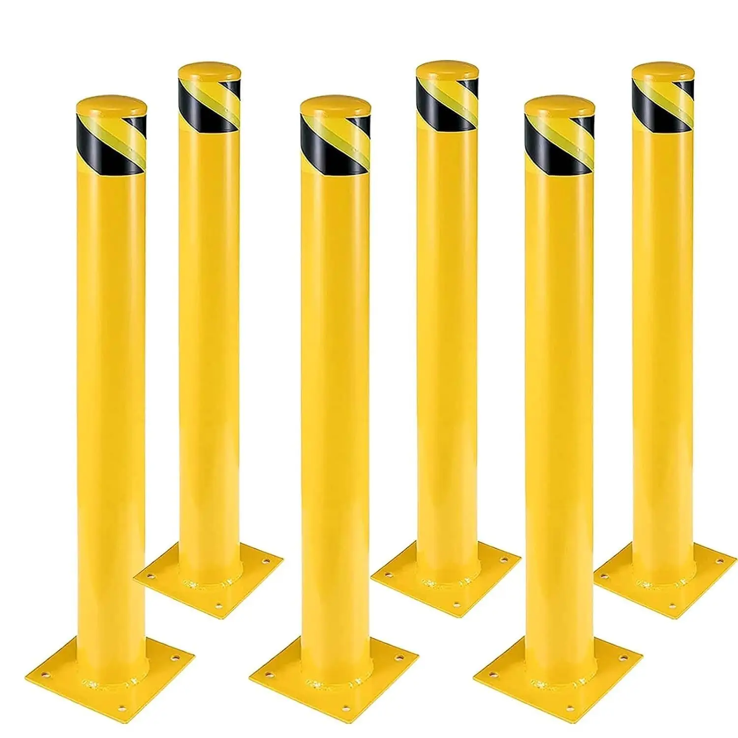 Safety Bollard 6 Packs,42 Inch Height Bollard Post, 4.5 Inch Diameter Steel Pipe Safety Bollard Post, 8 Anchor Bolts