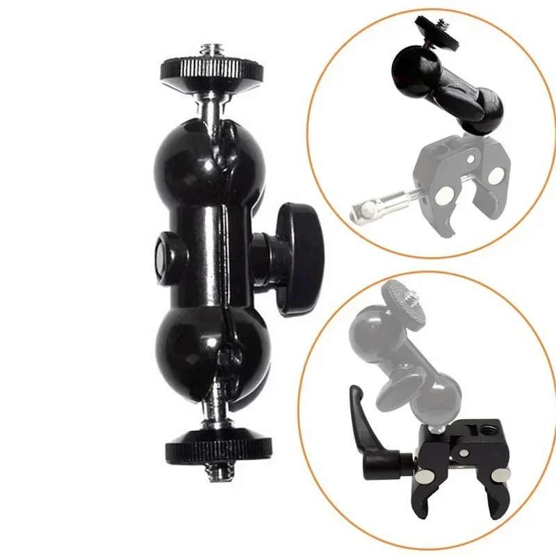 

1/4 Screw Universal Dual Head Connection Pan Tilt Camera Base Tripod Bracket Rotating Magic Hand 360 Degree Support