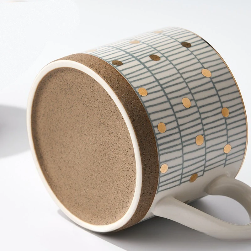 Nordic Style Ceramic Mug Hand painted Striped Gold Triangle Cup Stoneware Coffee Cup Latte Tea Cups with Handle