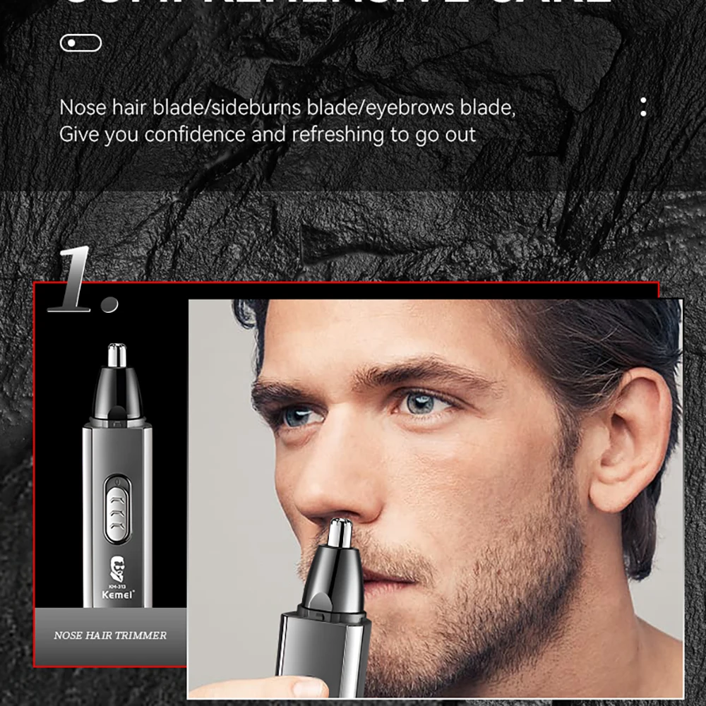 Kemei Multifunction Ear and Nose Hair Trimmer Eyebrow Facial Sideburns Hair Trimmer Men Body Grooming TYPE-C USB Rechargeable