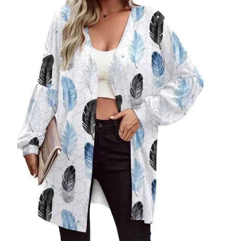 Autumn And Winter New Cardigan Women\'s Casual Long Sleeve Coat Fashion Print Button Loose Comfortable Plus Size Top