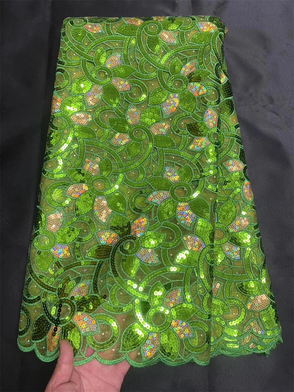 Handcut Organza Lace com lantejoulas, brilhante Africano costura vestuário tecido com furos, alta qualidade, 5 jardas