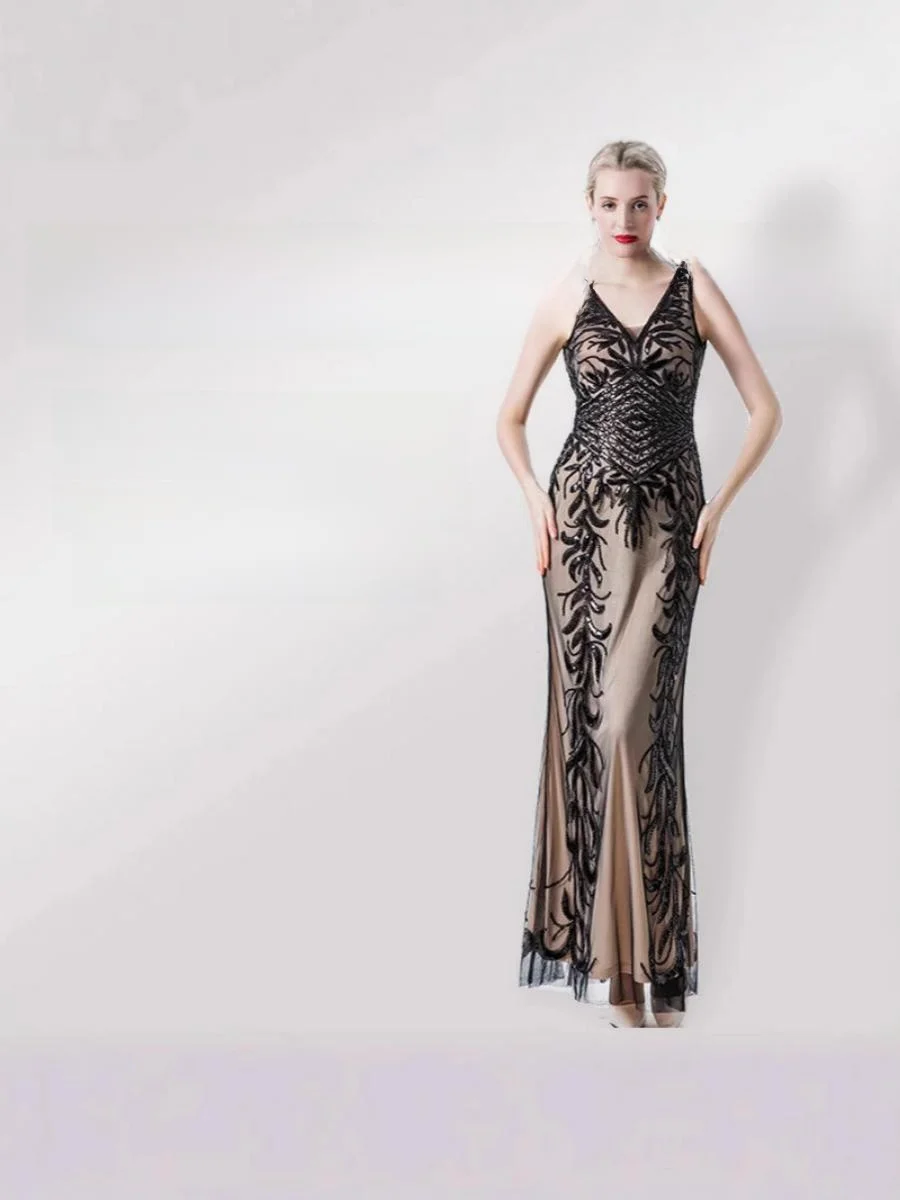 

iny с блестками и глубоким V-образным вырезом, тонкий длинный костюм для сценических танцев, новый костюм Sle Ele Ladylike из полиэстера, весенний сезон