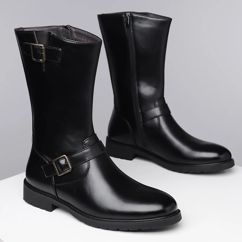 

big size men casual party nightclub high chelsea boots genuine leather shoes cowboy long knight boot handsome motorcycle botas