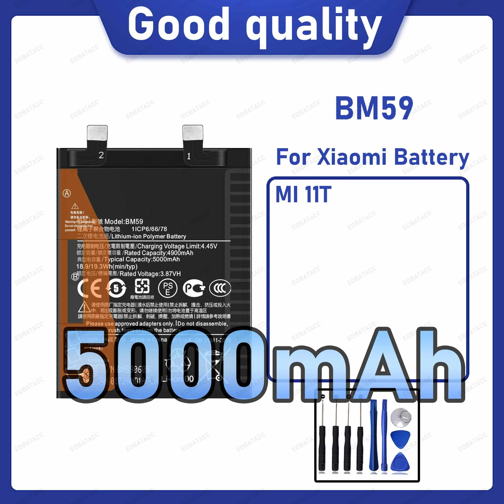 5000mAh BM59 Replacement Battery for Xiaomi MI 11T with Repair Tools Kit