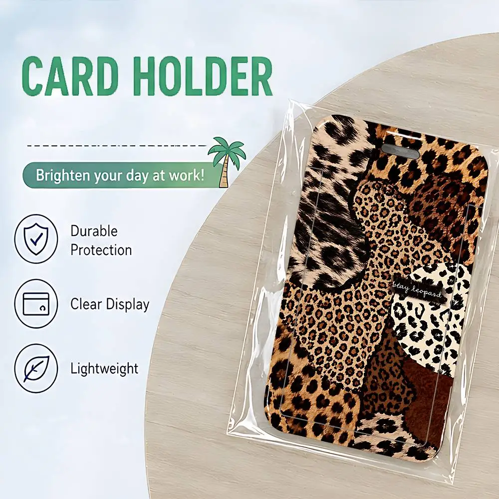 Leopard Print ID Badge Holder With Lanyard Neck Strap For Office School Name Card Credentials Case