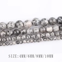 High Quality 4/6/8/10mm Natural Map Stone For Jewelry Making Grey Round Smooth Loose Beads DIY Bracelet Necklace Earring Anklet