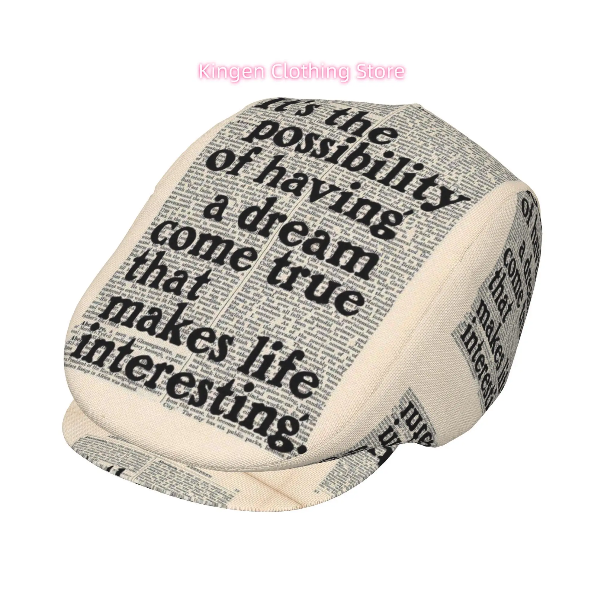 1pc Unisex All-Over Printed Newspaper Quote Art Beret Cap - Adjustable Flat/Beanie Suitable for All-Season Wear, Ivy Cap, Irish