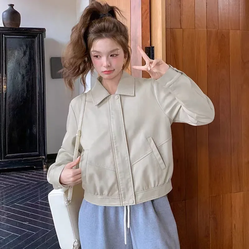 ملابس النساء الخريف البساطة زر الموضة بلون بولو طوق سترة الإناث المألوف كل مباراة تظهر معطف رقيقة #2