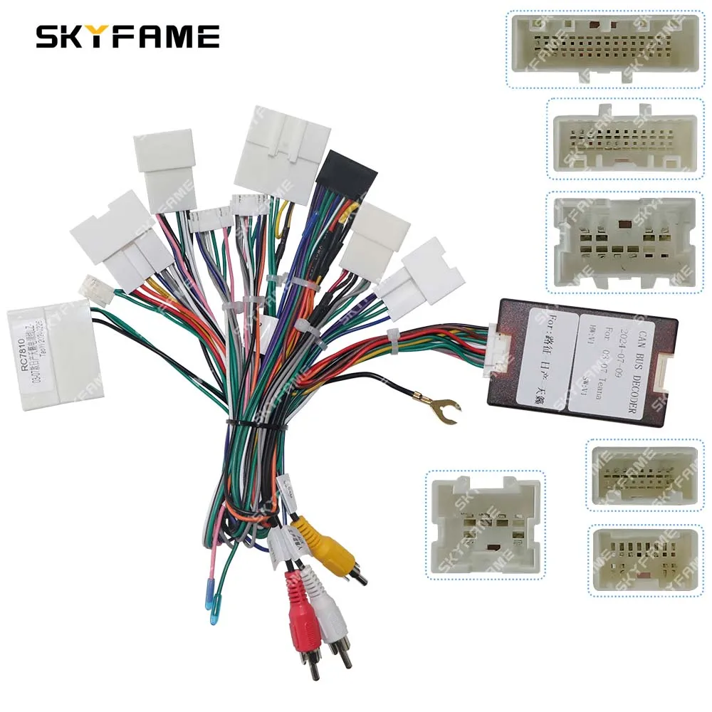 SKYFAME Car 16pin Wiring Harness Adapter Canbus Box Decode 9.7 Inch Tesla Android Radio Power Cabler For Nissan Altima Teana