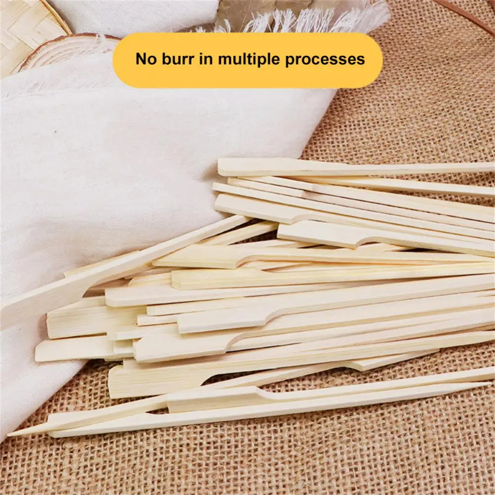 Sturdy Bamboo Skewers Wooden Roasting BBQ Cocktail Kebabs Sticks Party Buffet Food Disposable Meatballs Flat Paddle Picks