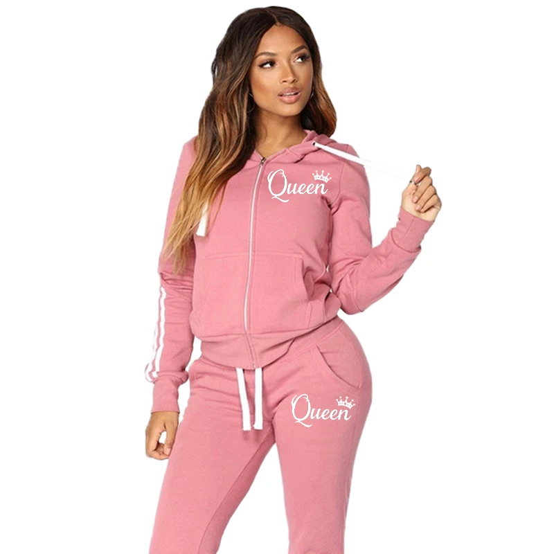Mode lässige Trainings anzüge für Frauen zweiteiligen Trainings anzug Jogging anzug Reiß verschluss lange Hoodies laufen Sportswear High Street Hose