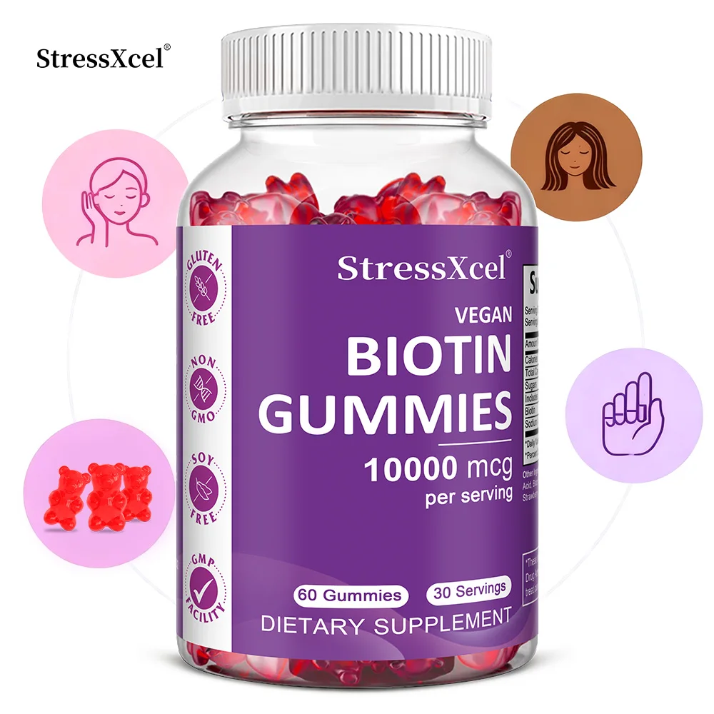 

Biotin Gummies 10,000mcg – Supports Healthy Hair & Stronger Nails – Fast Absorption Supplement for Men & Women, Vegan, Non-GMO