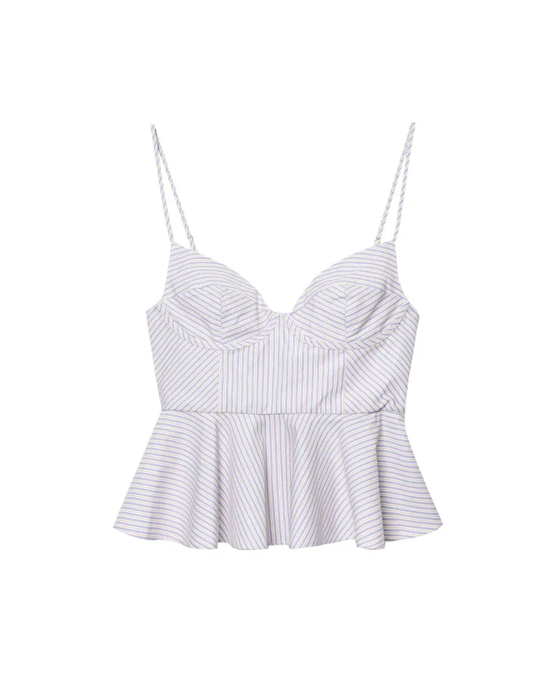 

Women's Blouse New Summer 2025 Fluffy Striped Poplin Top Skirt Hem Sexy Suspender V-Neck Personality and fashion
