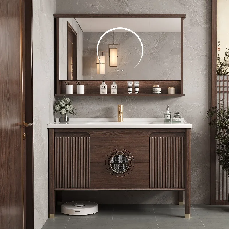 48-92IN Single/Double Sink Wood Bathroom Vanity Modern Minimalist Floor Standing Vanity Storage Mirror Smart Mirror For Hotel