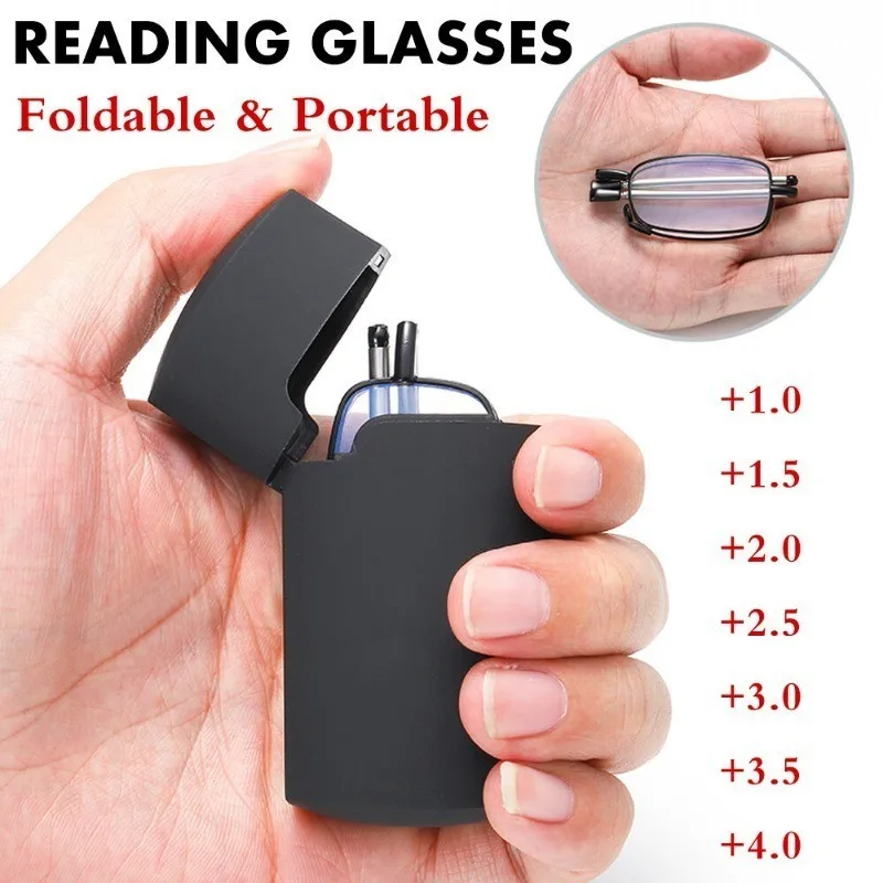 Geschenketui, faltbare Lesebrille +1,00 bis +4,00 Stärke, für Männer und Frauen, Anti-Blaulicht-Weitsichtigkeitsbrille