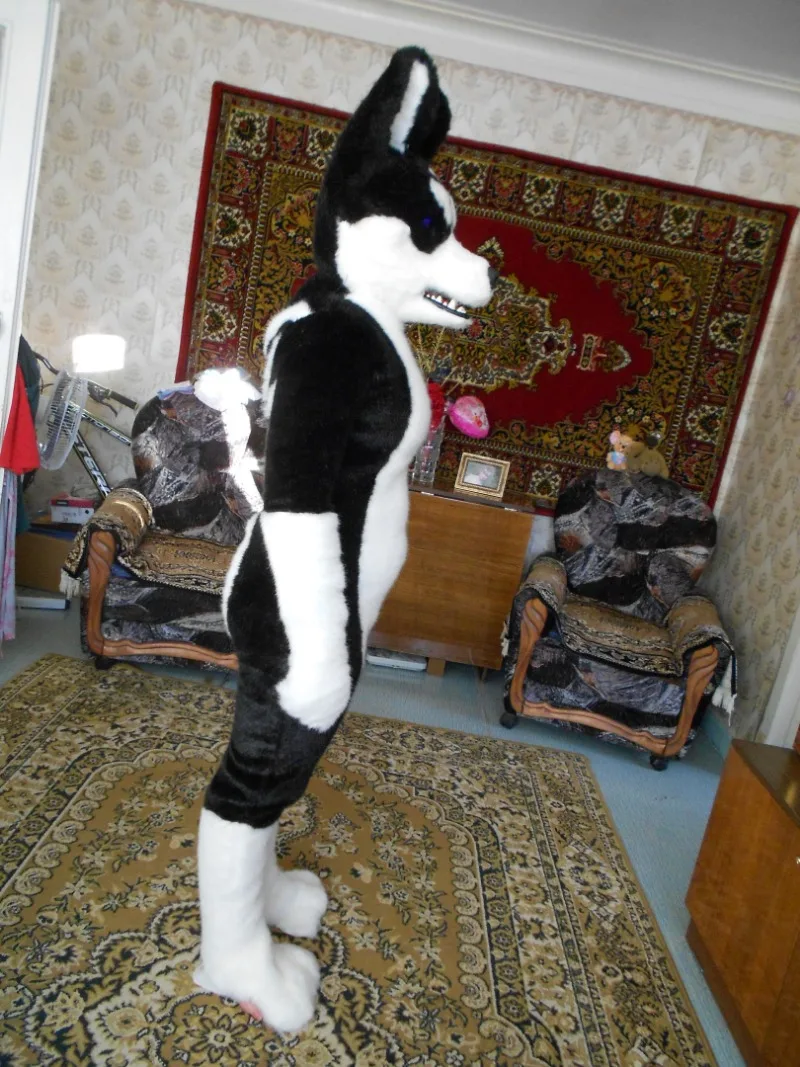 

Long Fur Husky Fursuit White Black Furry Dog Fox Mascot Costume Halloween Christmas Animal Cartoon Character Outfits