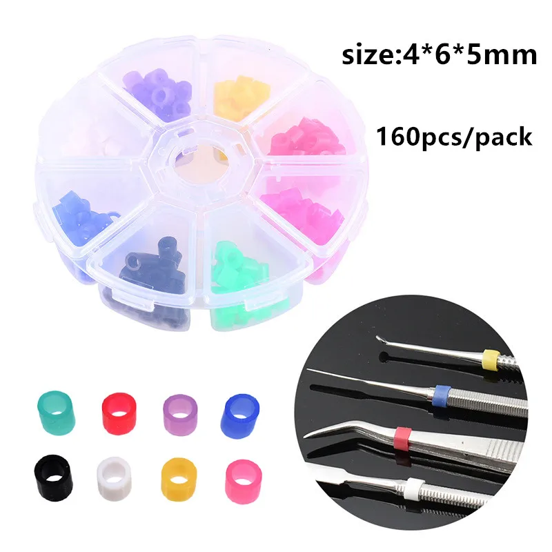 160pcs Dental Coloring Code Ring Silicone Instrument Identification Circle Autoclavable Dentist Tools Oral Care Material Mix