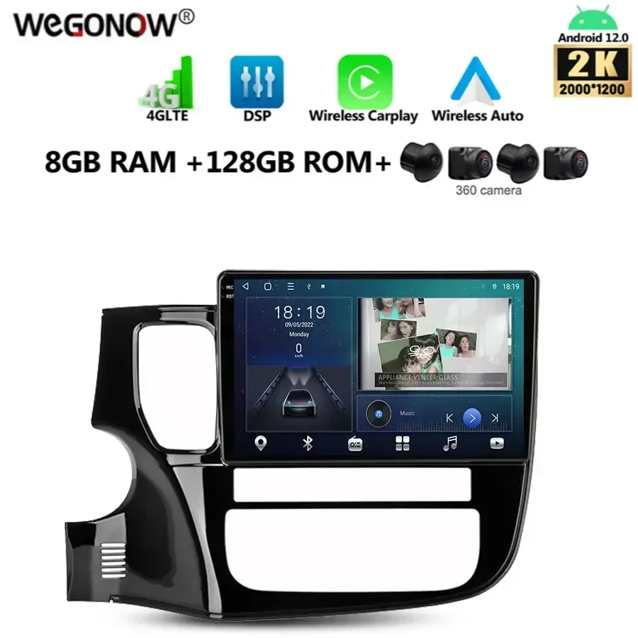 2000*1200 Carplay Auto Android 13 8G+128G Car DVD Player GPS Map WIFI Bluetooth RDS Radio For Mitsubishi Outlander 3 2012 - 2018