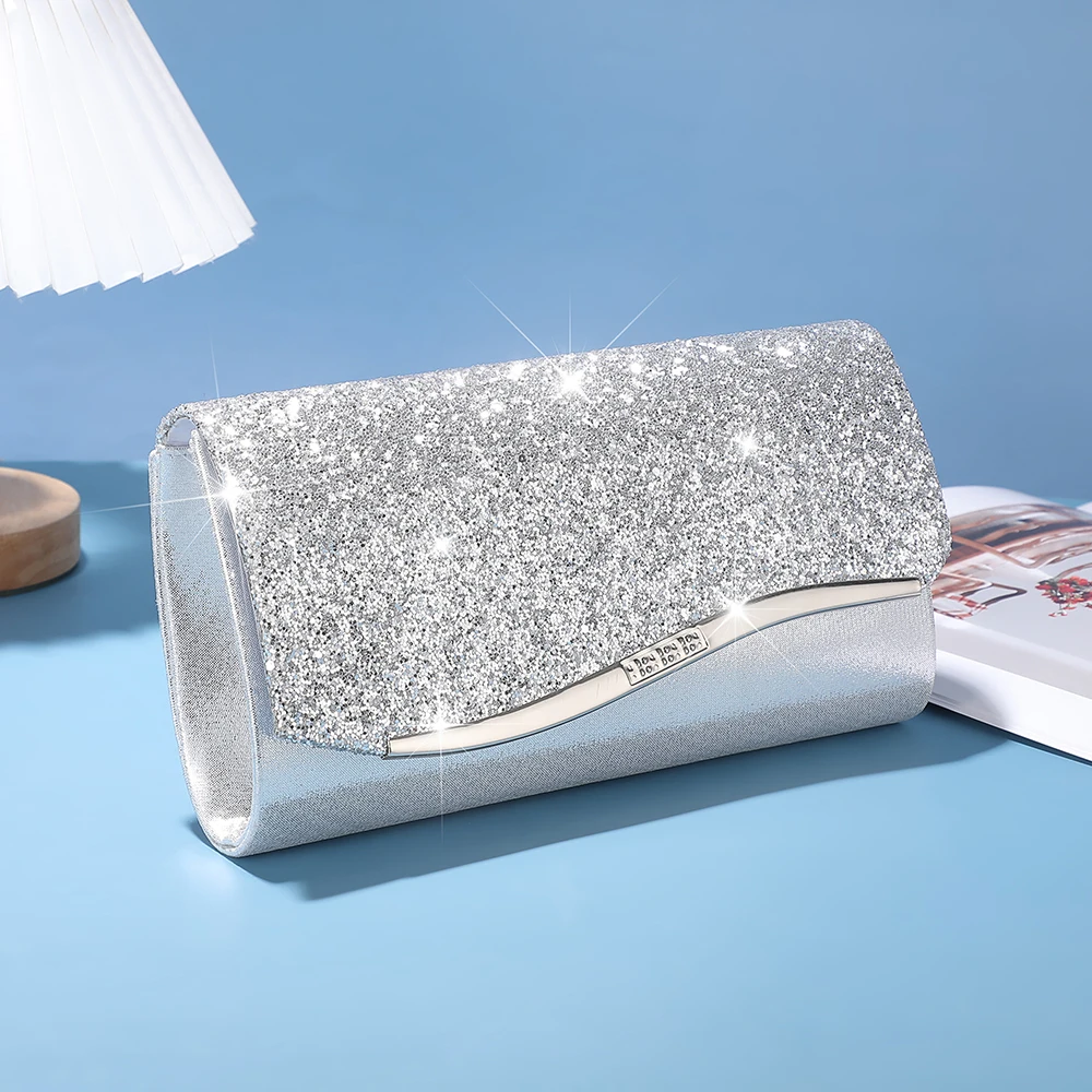 Immagine 4: Nuova borsa da sera con paillettes metalliche - elegante borsa da cerimonia in stile femminile - borsa a tracolla alla moda con catena