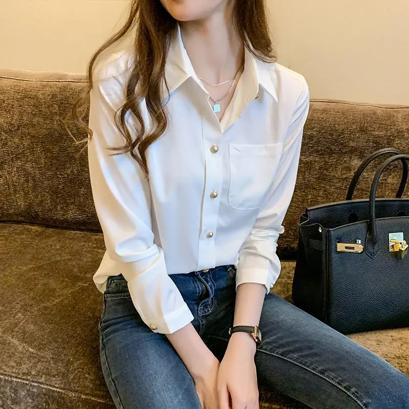 2024 Spring and Autumn New Elegant Women\'s Shirt Long-sleeved Base Shirt Women\'s Loose Chiffon Shirt Inner and Outer Blouse