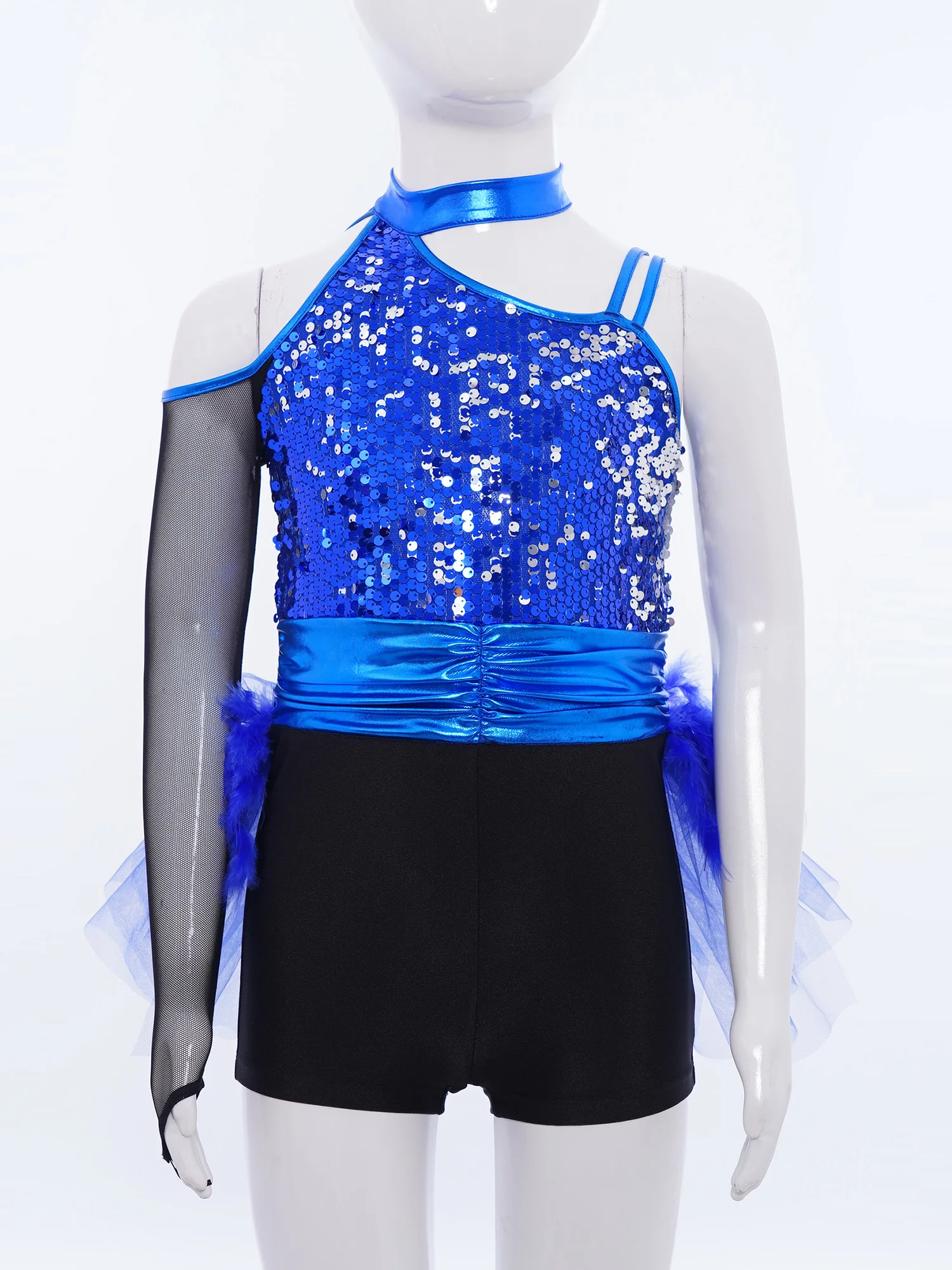 جديد ريشة اللاتينية فستان رقص فتاة الاطفال أكمام انقطاع يوتار فساتين للرقص سباركلي الباليه التزلج أداء زي