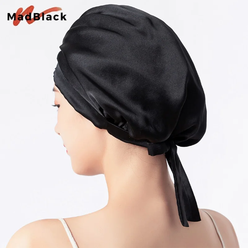 

MadBlack, 16MM 100% Natural Silk Sleeping Cap, 1 Layer Shower Nightcap, Housework Cooking Haircare Bonnet Protector A63308JF