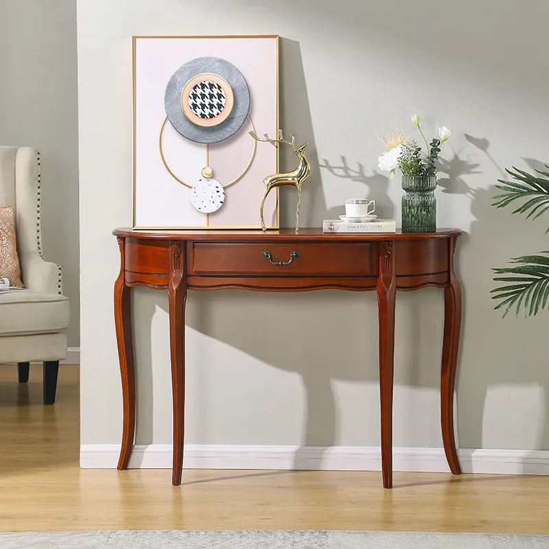 Entryway solid wood entryway cabinet, American vintage semi-circular wall-facing counter, European-style entryway table