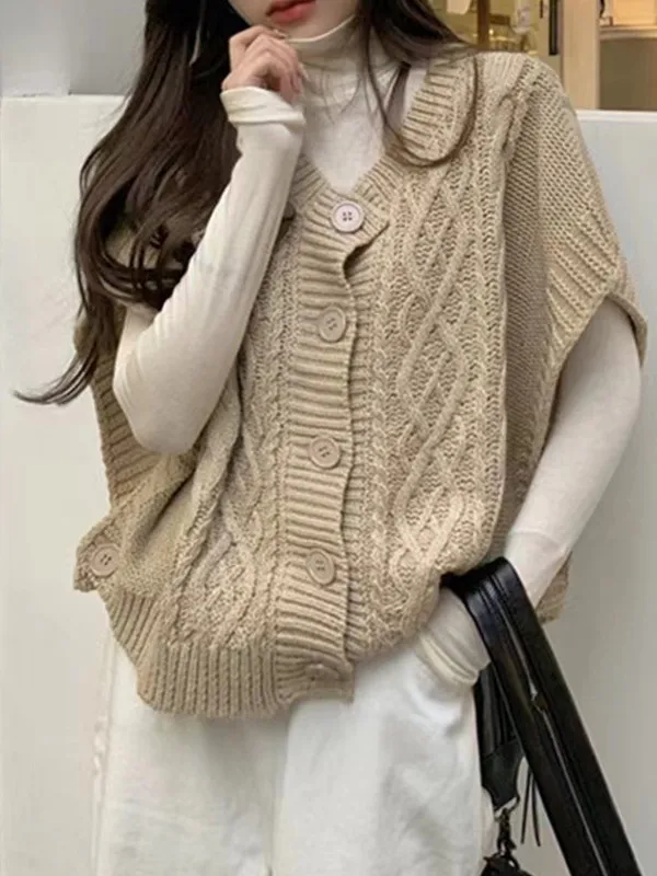 

Autumn New Faion Retro Hong Kong Sle Single Button Svel Knitted Vest Women's Versatile round Ne Warmth Medium