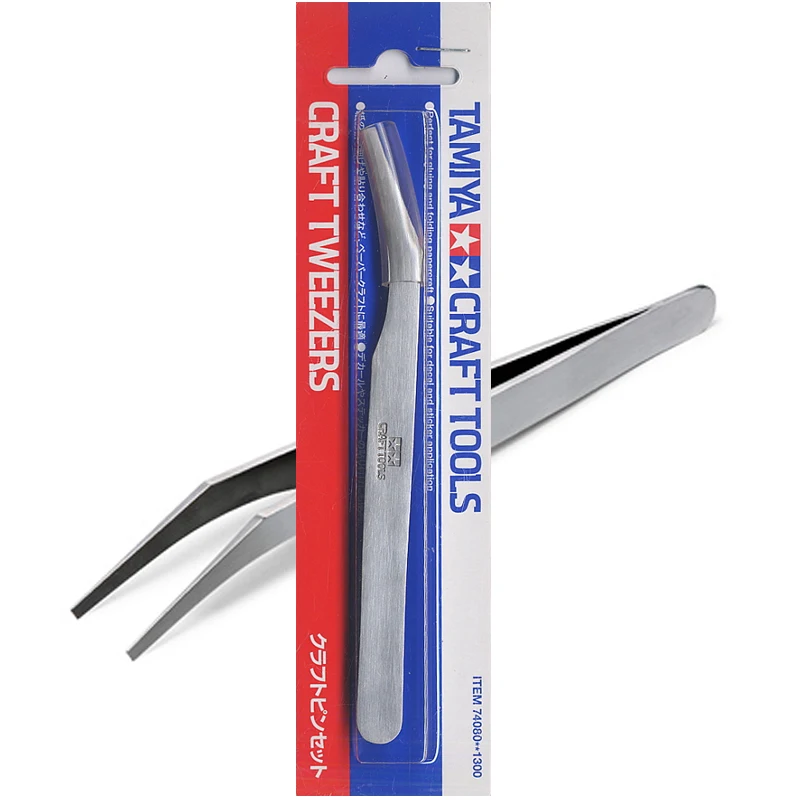 TAMIYA – pincette courbée avancée en acier inoxydable, 74080, pincettes coudées artisanales en acier inoxydable, autocollant de bâton à eau, outils spéciaux de fabrication de modèles