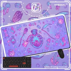 Leuke Kawaii Goth muismat XL Pastel Heks Bureaumat Grote Gaming Bureaumat Paarse Magische Paddestoel Forager/Hunter Witchy Muismat