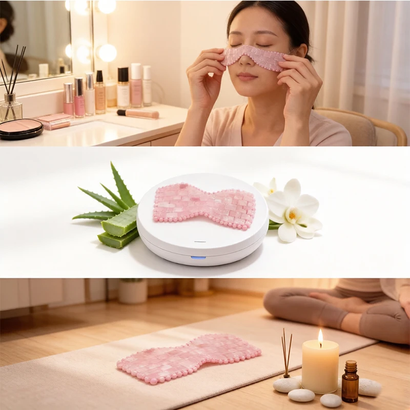 100% Natural Rose Quartz Eye Mask Jade Massager Cold Therapy Facial Beauty Skin Dark Circles Therapy Anti Aging Tool With Box