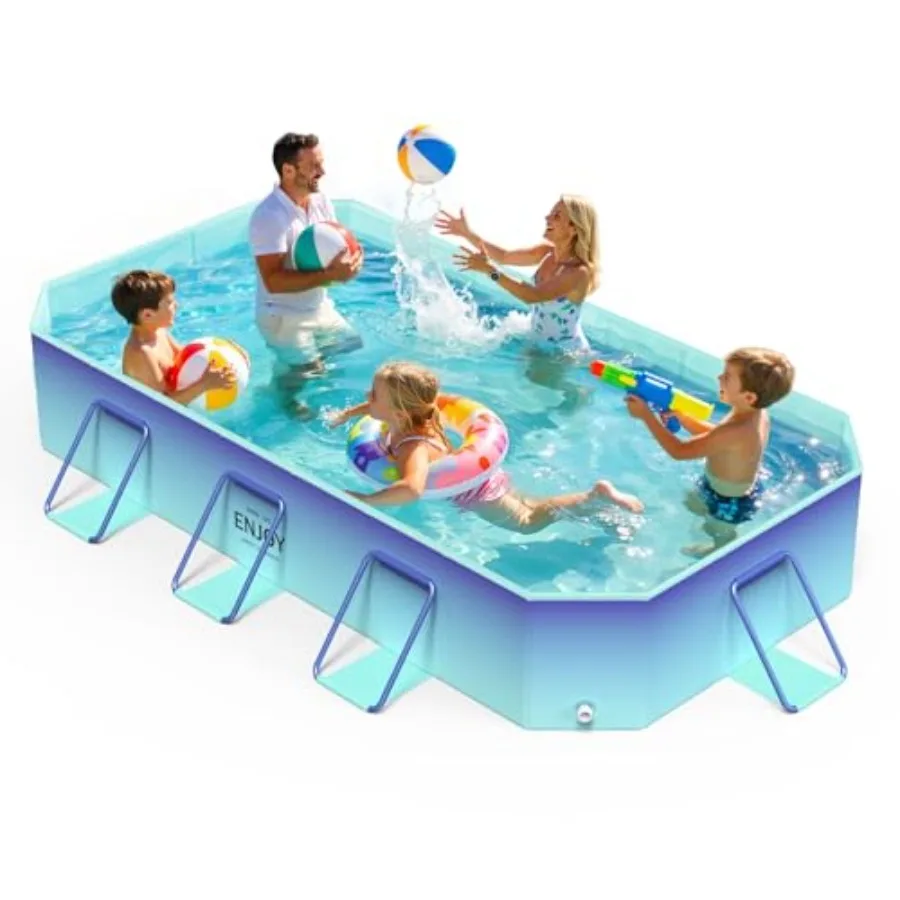 

Foldable Pool for Adults:Glacial Blue framed non-inflatable collapsible pool, 114 x 70 x 19, ideal for backyard, garden, campin